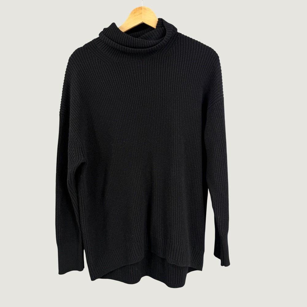 J.Crew Womens Turtleneck Sweater Size Medium Black Cotton Cashmere Ribbed Knit